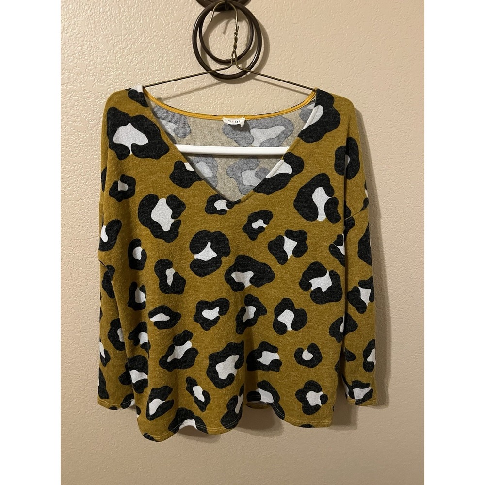 Bibi Chill Day Leopard Print Textured Knit Sweater Long Sleeve Oversized‎ Size S